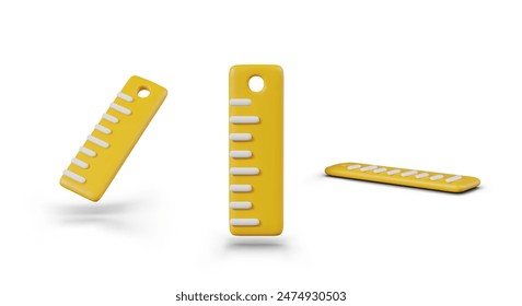 Realistic yellow ruler in different positions. Device for measuring distance