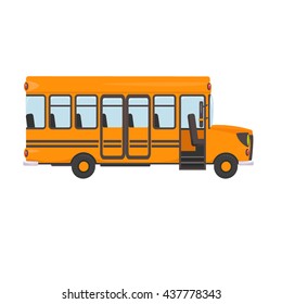 Realistic yellow school bus isolated on white background.