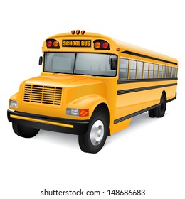 Realistic yellow school bus on white background