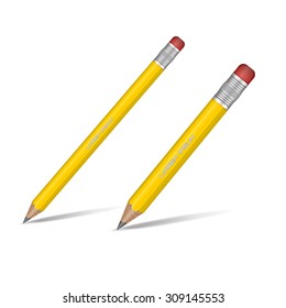 Realistic yellow sharp pencil isolated on white background. Wooden pencil. Vector illustration.