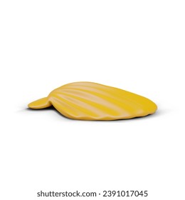 Realistic yellow shell lies on white background with shadow. Element for home decoration. Exotic wildlife concept. Vector illustration in 3d realistic style
