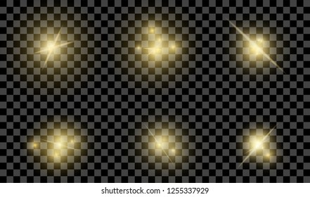 Realistic yellow shine and glow effects pack isolated on transparent background. Vector illustration