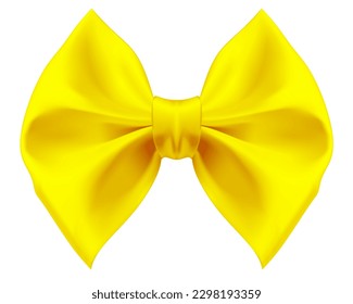 Realistic yellow silk bow. Vector Illustration. EPS10