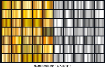 Realistic Yellow And Silver Gradient Texture Pack. Shiny Golden Metal Foil Gradient Set