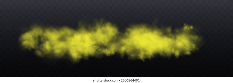 Realistic yellow smoke or haze, overlay effect on a transparent background. Hot fire and flame, magic fog, vapor. Abstract vector illustration