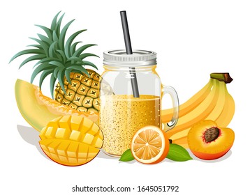 Realistic yellow smoothie. Vector illustration.