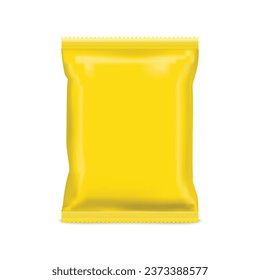 Realistic yellow snack plastic packaging isolated on white background. Vector illustration EPS 10.