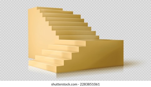 Mofa de escalera amarilla realista, elemento de diseño interior. Ilustración vectorial de las escaleras abstractas de hormigón en blanco, símbolo de crecimiento profesional, camino al sueño, competencia por el éxito, desafío empresarial