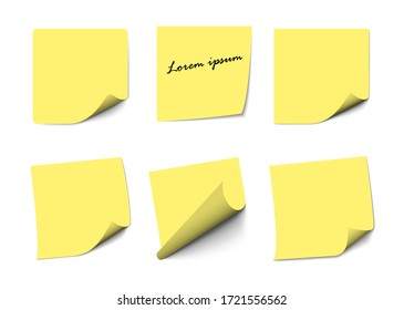 Realistic Yellow sticky note notes isolated on white. Square sticky paper reminders with shadows, paper page mock up. 