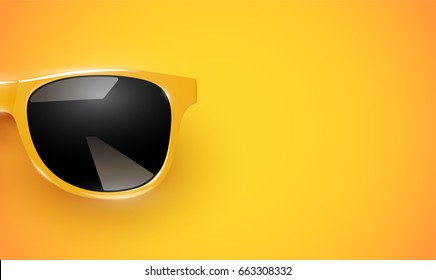 Realistic yellow sunglasses on yellow background, vector illustration