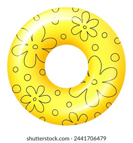 Anillo de natación amarillo realista aislado sobre fondo transparente. Anillo inflable de verano. Elemento de verano. Ilustración vectorial.