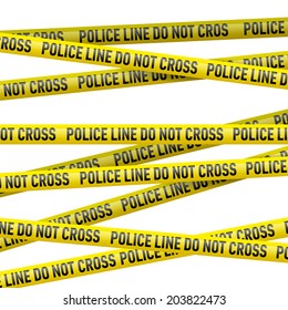 Realistic yellow tape with Police line do not cross text. Illustration on white background 