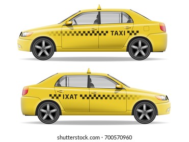 Realistic yellow Taxi car. Car mockup isolated on white. Taxi vector illustration