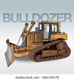 Realistic yellow tractor vector art illustration. Crawler bulldozer. Isolated on white. High details.