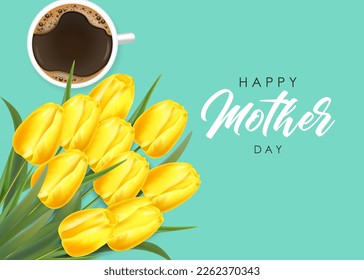 Realistic yellow tulips, hello spring, womens day, 8 march beautiful flowers, spring card vector, sale banner, floral background