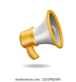 realistic of a yellow and white megaphone on a white background.