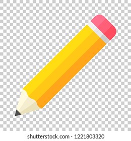 Realistic yellow wooden pencil with rubber eraser icon in flat style. Highlighter vector illustration on isolated background. Pencil business concept.