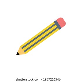 Realistic yellow wooden pencil with rubber eraser icon in flat style. Highlighter vector illustration on white isolated background. Pencil business concept.