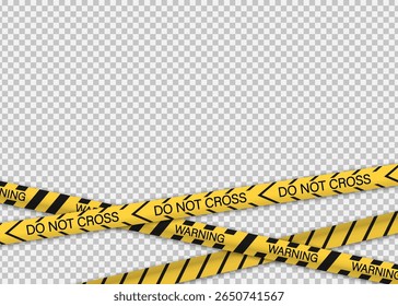 Realistic yellow-black warning tapes reading DO NOT CROSS and WARNING , arranged in a crossed layout on a transparent background. Perfect for alert banners and danger zone graphics. - Powered by Shutterstock - Get 15% off with code: PIKWIZARD15