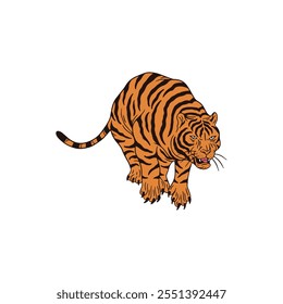 Realistic Yet Simplified Flat Tiger Illustration in Vector Style, Great for Nature-Inspired Graphics on White Background