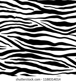 Realistic zebra seamless black and white pattern. Perfectly for cosmetic design, fashion, clothing, bed linen, cover, textile, fabric, wall, wallpaper, wrapping paper.