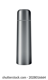 Realistic zero waste eco kitchen wooden cutlery composition with isolated image of metal thermos vector illustration