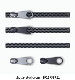 realistic zipper set isolated on white back