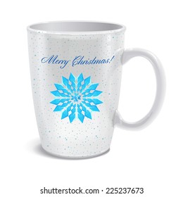 Realistically drawn vector mug with printed pattern. You can apply any of your design. All items are drawn separately.