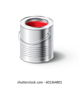 Realistick metal paint can with red color