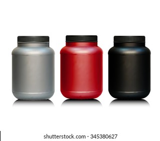 Realistick mockup for sport nutrition container. Plastic bank whey protein and gainer.