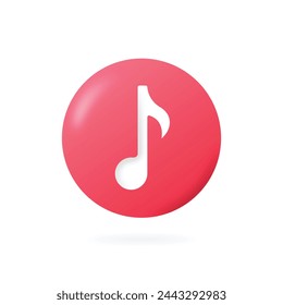 Realistick music note in circle with shadows and highlights vector icoon. Music player 3D button. 