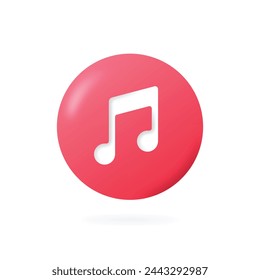 Realistick music note in circle with shadows and highlights vector icoon. Music player 3D button. 