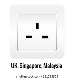 Realistick socket illustration isolated on white. UK, Singapore, Malaysia type.