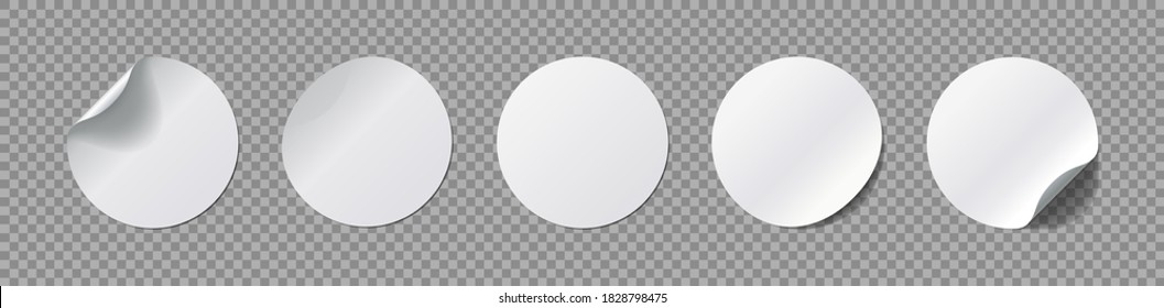 Realistick stickers set. Round label with curved corner and shadow on transparent background. Vector illustration