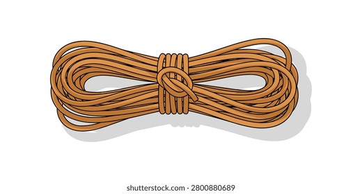 A realistic-looking flat vector illustration of a coiled brown rope bundle secured with a knot, representing tools for climbing or general