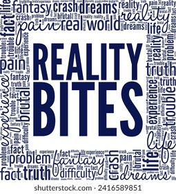 Reality Bites el diseño conceptual de la nube de palabras aislado en el fondo blanco.