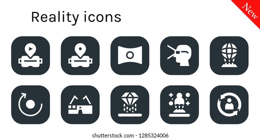  reality icon set. 10 filled reality icons. Simple modern icons about  - Virtual reality, Panorama, Hologram, Rotate, Virtual glasses