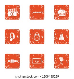 Reality show icons set. Grunge set of 9 reality show vector icons for web isolated on white background