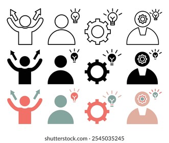 Realization icon collection on white background