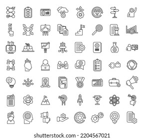 Realization icons set outline vector. Self dream. Success victory