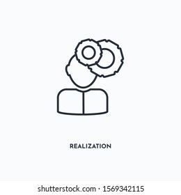 realization outline icon. Simple linear element illustration. Isolated line realization icon on white background. Thin stroke sign can be used for web, mobile and UI.