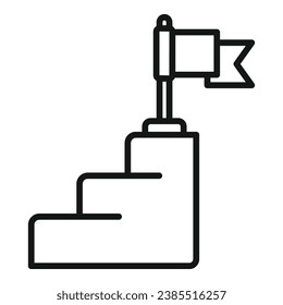Realization stairs flag target icon outline vector. Balance training. Success goal