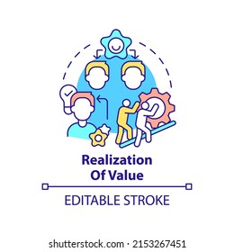 Realization of value concept icon. Innovation management principle abstract idea thin line illustration. Profitability. Isolated outline drawing. Editable stroke. Arial, Myriad Pro-Bold fonts used