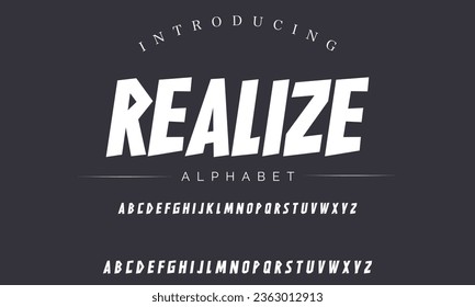 Realize Sport Modern Italic Alphabet Font. Typography urban style fonts for technology, digital, movie logo design. vector illustration