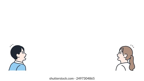 Realize Surprise Young Couple Profile Color Illustration