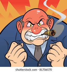 A Really Angry Bald Man Smoking A Cigar