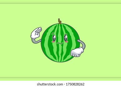 EN REALIDAD, ATENTIVO, CONFUSO, Emoción facial. Saludo a Hand Gesture. Dibujo de dibujos de mascotas con dibujos animados con frutas de sandía.