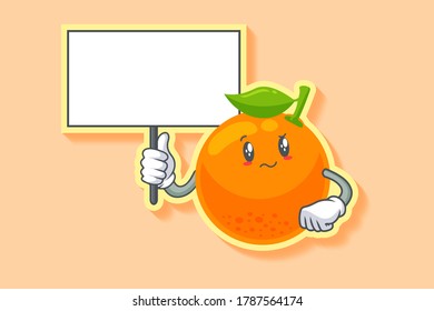 EN REALIDAD, ATENTIVO, CONFUSO, Emoción facial. Con Gesto de pizarra. Orange, Citrus Fruit Cartoon Dibujando Ilustración Mascota.