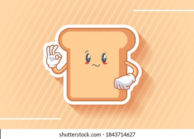 REALLY, ATTENTIVE, CONFUSED Face Emotion. Nice Hand Gesture. Bread Food Cartoon Drawing Mascot Illustration.