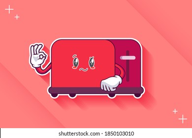 REALLY, ATTENTIVE, CONFUSED Face Emotion. Nice Finger Hand Gesture. Toaster Cartoon Drawing Mascot Illustration.
